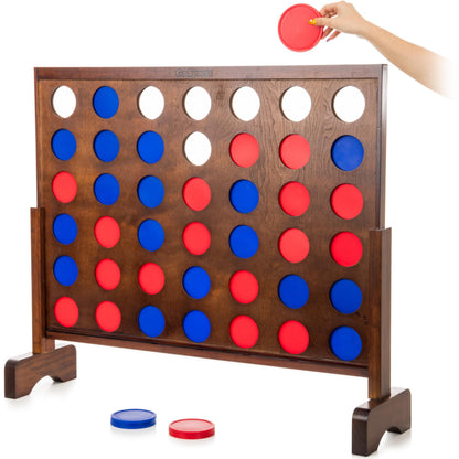 GoSports 3 Foot Width Giant Dark Wood Stain 4 in a Row Backyard Game with Connect Coins, Portable Case and Rules