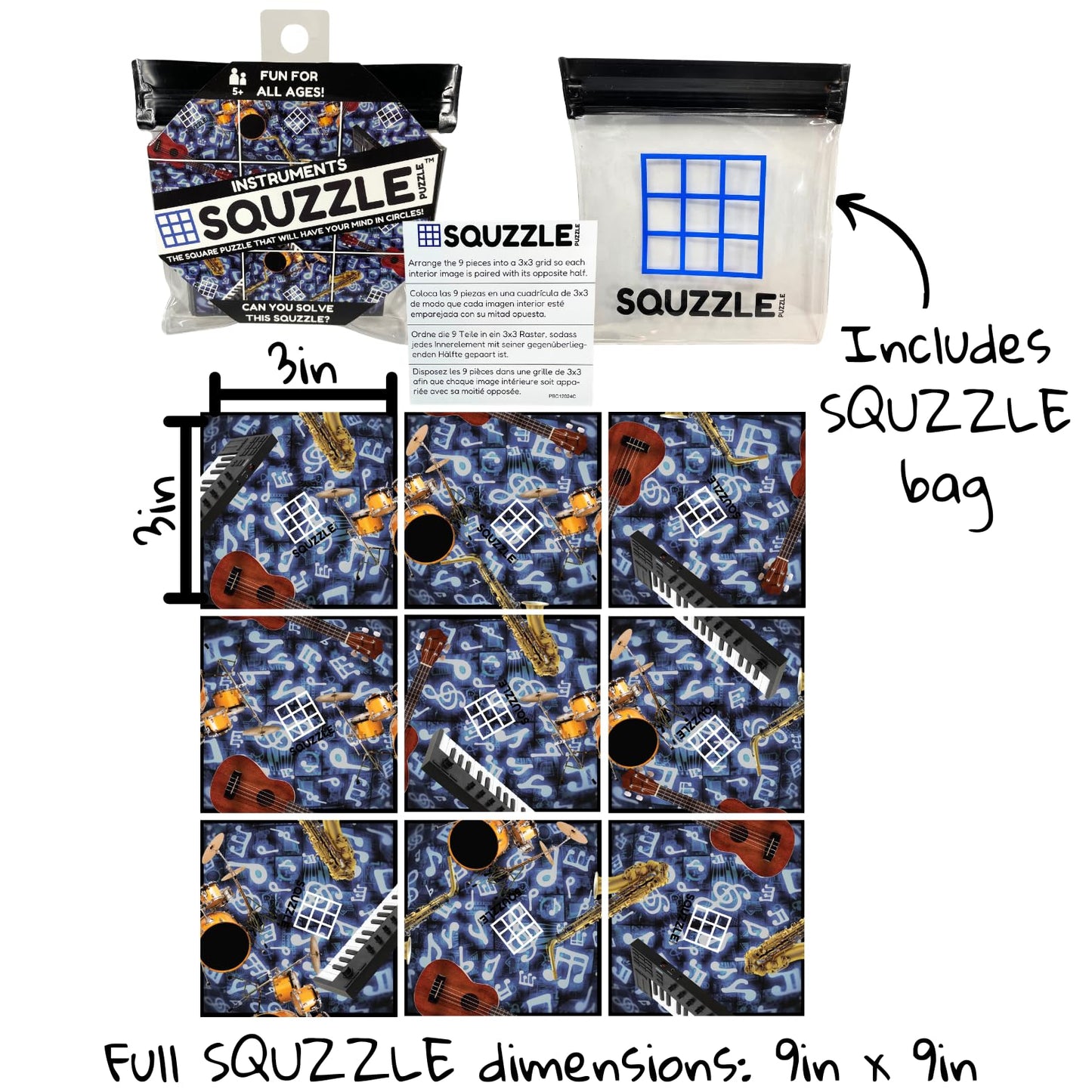 Squzzle Puzzle Brain Teaser | Screen-Free Mind Game | Great for Classrooms & Travel, Collect All Designs (Instruments (Travel Pouch))