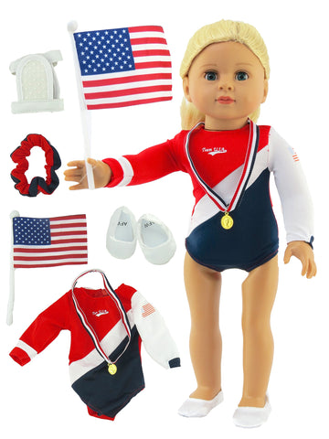 American Fashion World Super Fun Gymnastic for 18-inch Dolls| 5 Piece Set | Premium Quality & Trendy Design | Dolls Clothes | Outfit Fashions
