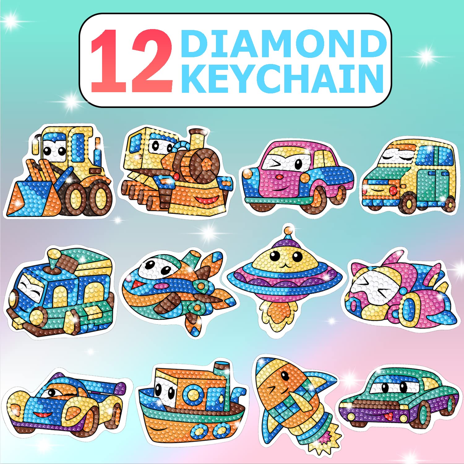 Diamond art Painting Kits For Kids - Make Your Own GEM Keychains - Arts and Crafts for Kids,Girls and Boys - Gem Art Painting Kits - Gift Ideas