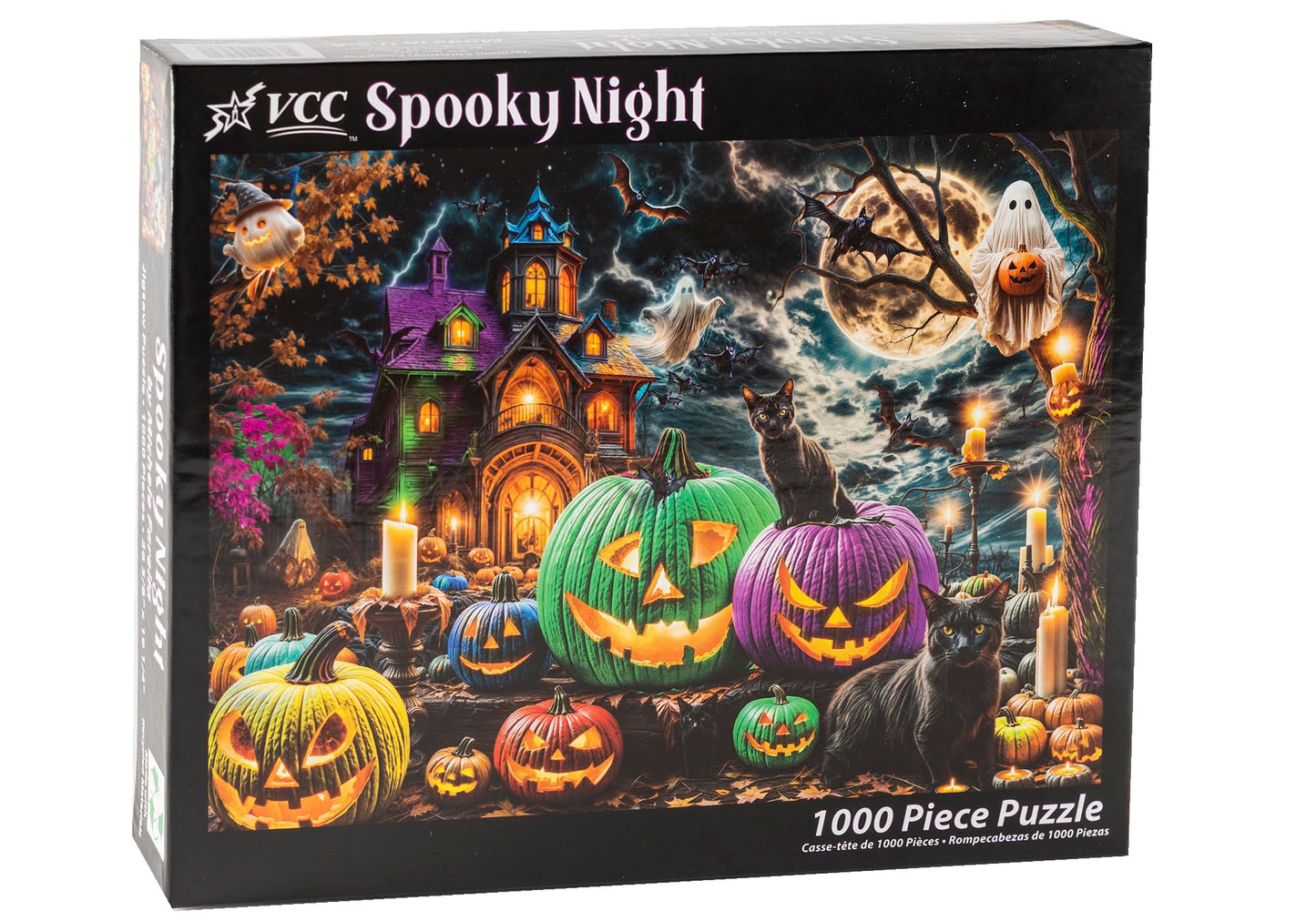 Halloween Puzzle 1000 Pieces for Adults - Gothic Puzzle with Haunted Houses, Ghosts, Pumpkins, Black Cats - Halloween Jigsaw Puzzles - 'Spooky Night'