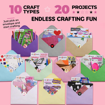 20 Arts & Crafts Kit for Girls - The Surprise Craft Box, All-Inclusive DIY Craft Set with 20 Fun Projects, Individually Packaged, Easy Step-by-Step