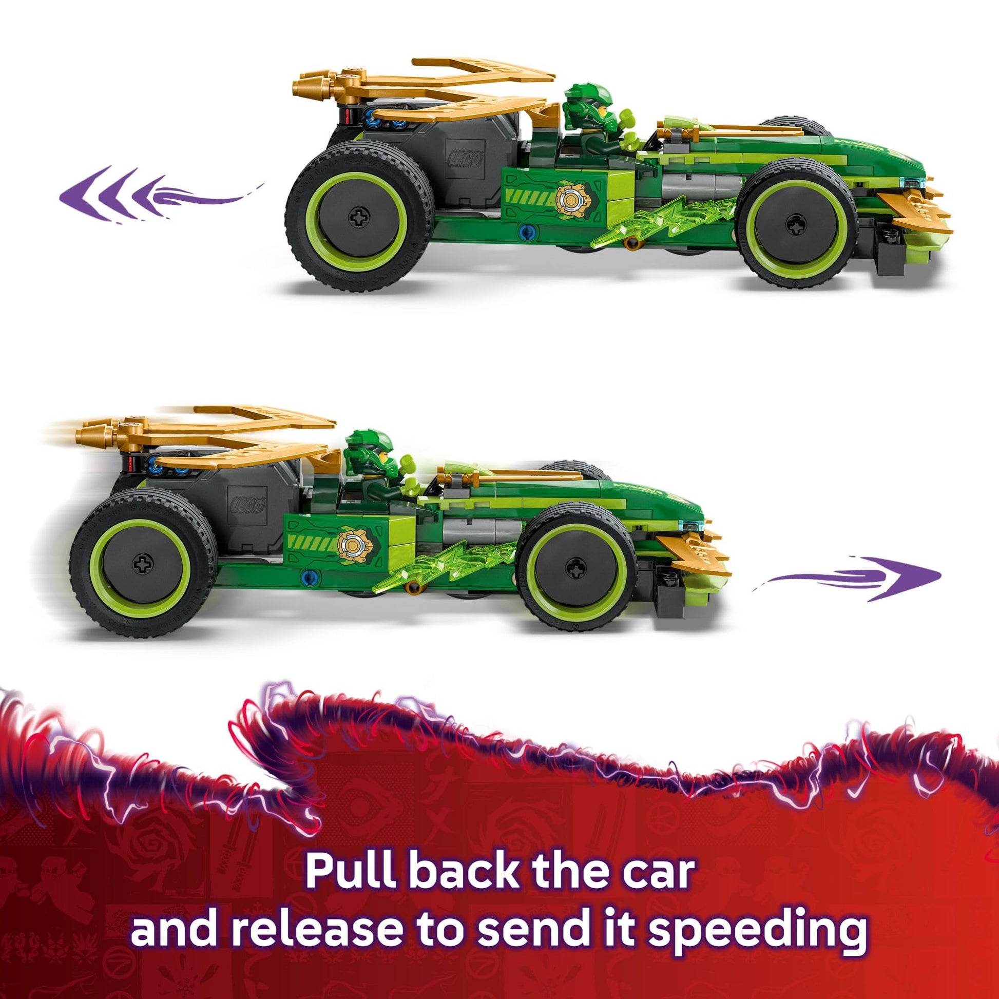 LEGO NINJAGO Lloyd's Pull-Back Race Car Toy - Building Toy for Pretend Play for Boys and Girls, Ages 7+ - Toy Car for Kids with 2 Minifigures - Gift