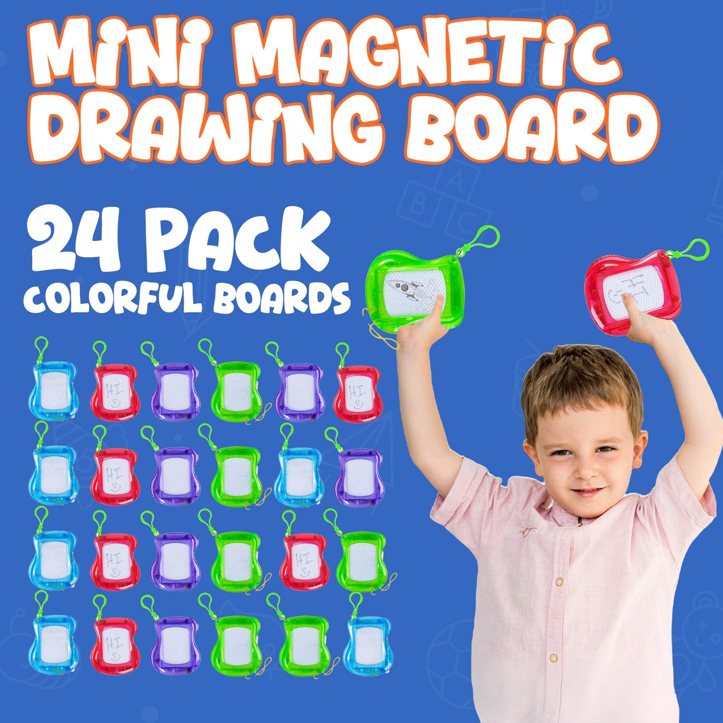 Pack of 24 Mini Magnetic Drawing Board for Kids - Backpack Keychain Clip Drawing Boards, Erasable Doodle Sketch Writing Pad, Birthday Kids Party