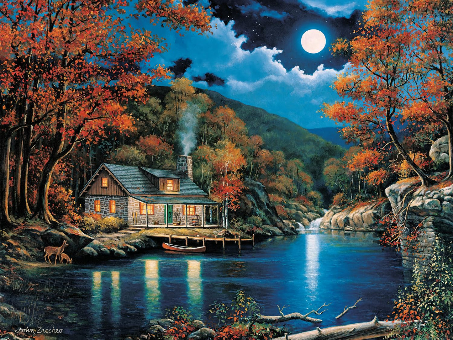 Bits and Pieces 300 Piece Puzzles for Adults - Cabin by the Lake - 300 Large Pieces 18" x 24" Jigsaw Puzzles, Nature Fall, No 2 Pieces Alike