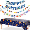 Outer Space Party Decorations - Space Theme Supplies with Happy Birthday Banner Solar System Tablecloth for Galaxy Party Decor (Tablecloth+Flag
