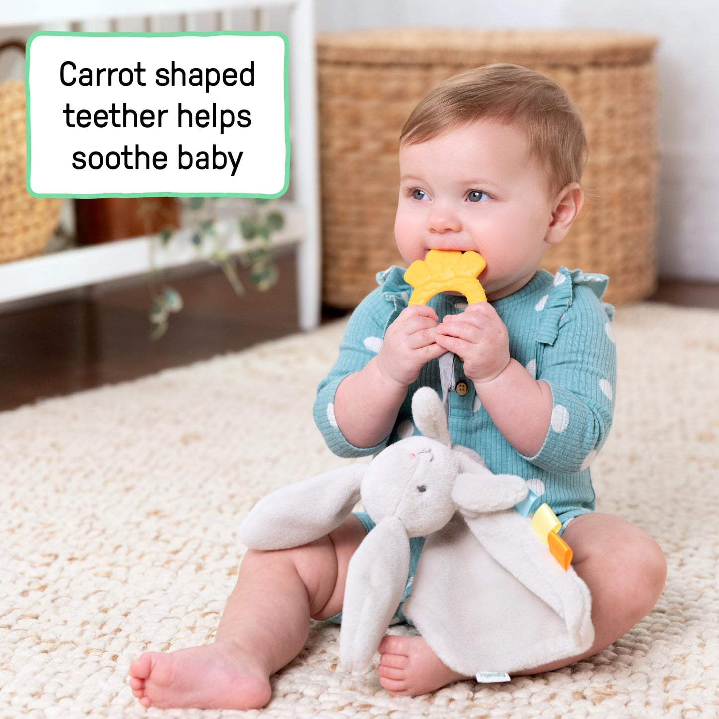 Ingenuity Cozy Sylvi Plush Lovey Baby Teether - Soothe Gums - Self Soothing - Plush Bunny - Ages 0M+