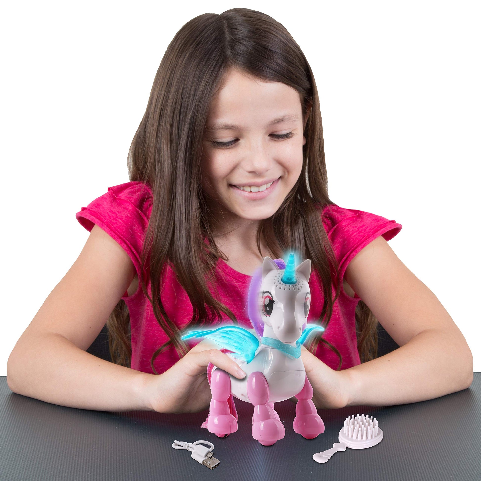 NKOK USB PetBotz - Robo Unicorn, Rechargeable, Miniature, Interactive pet Robot, Lights up, Sound Activated, Makes Noises on Command, Comes with