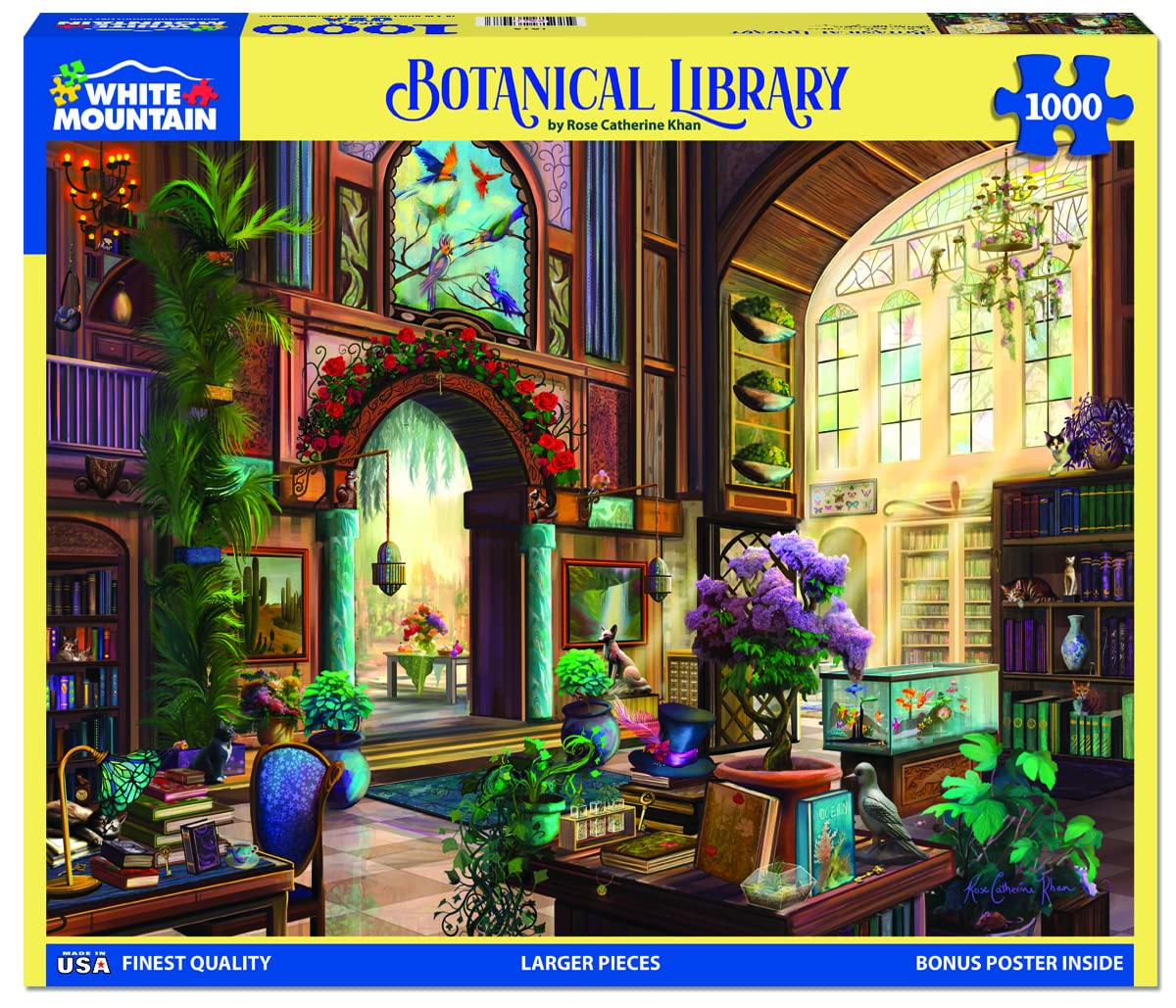 White Mountain 1000 Piece Jigsaw Puzzle Cozy Reading, Botanical Library