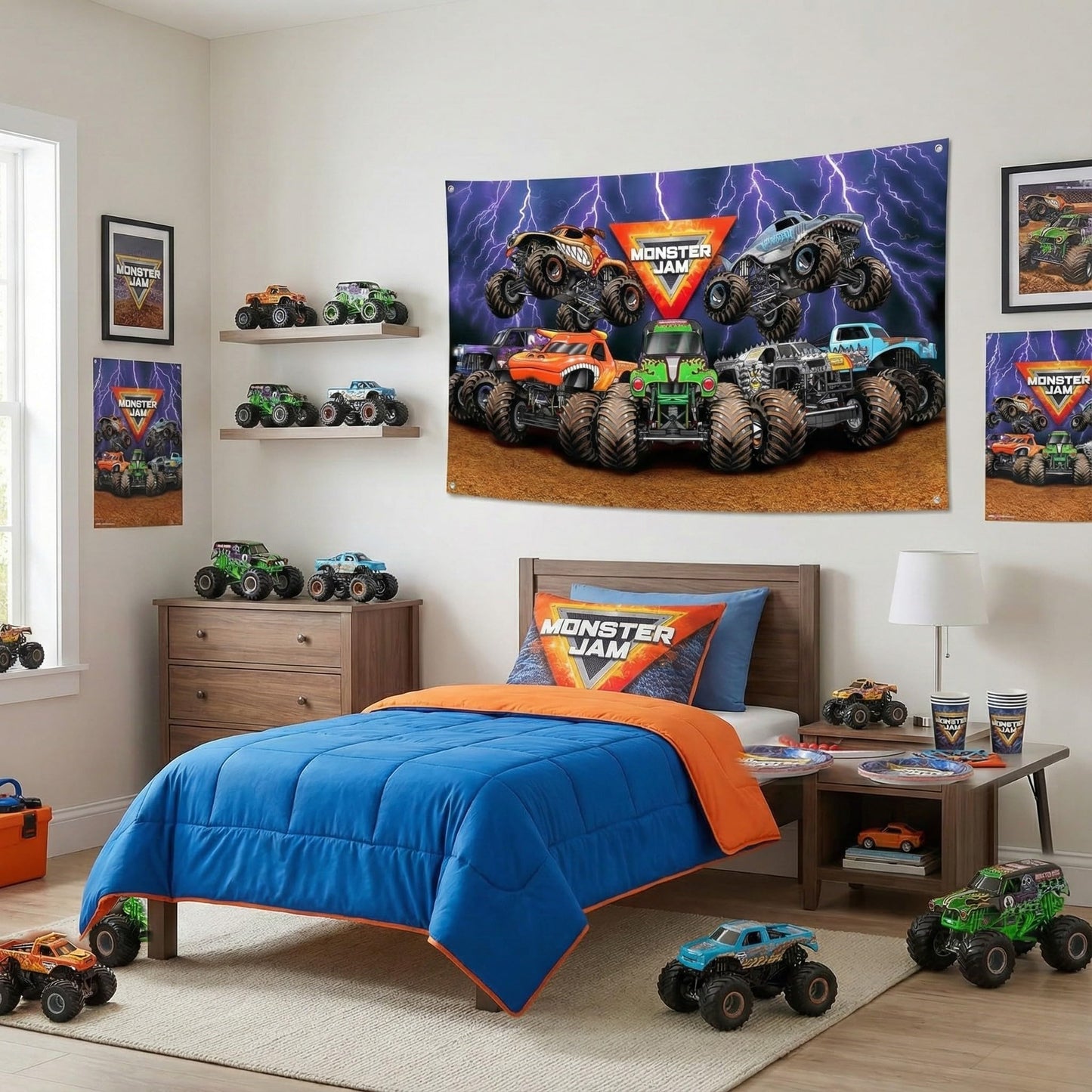 Monster Jam Party Games Collection: Balloons, Wall Decoration, Favor Boxes, Photo Booth Props (Wall Banner)