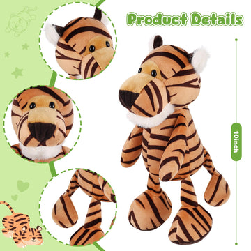 6 Pcs Safari Stuffed Animals Bulk Lion Elephant Monkey Tiger Toy Plush Zoo Animals Junble for Boy Girl Gift Animal Themed Parties Baby Shower