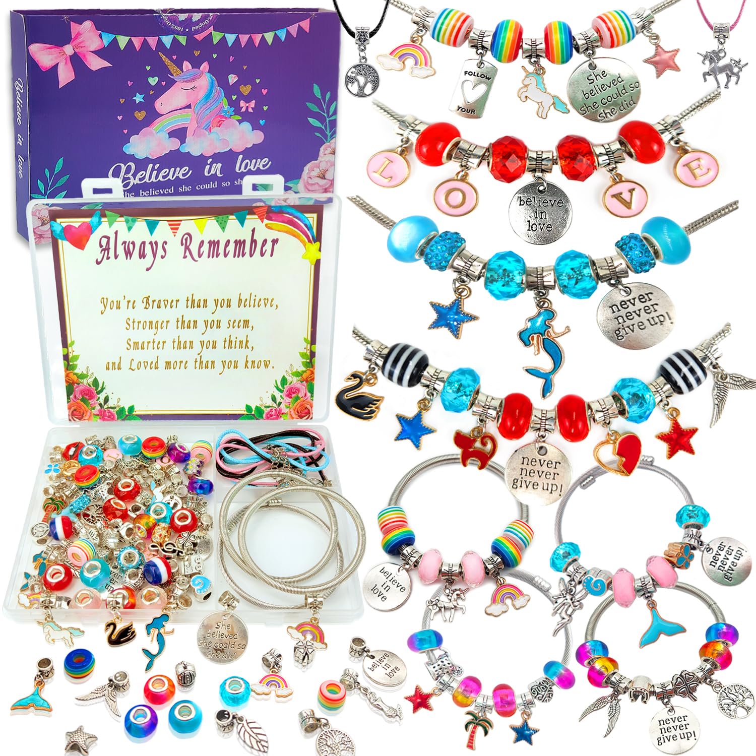 Charm Bracelet/Jewelry Making Kits for Kids Girls,Unicorn Birthday Gifts,Arts Crafts Toys for 5 6 7 8 9 12 Years Old Girls