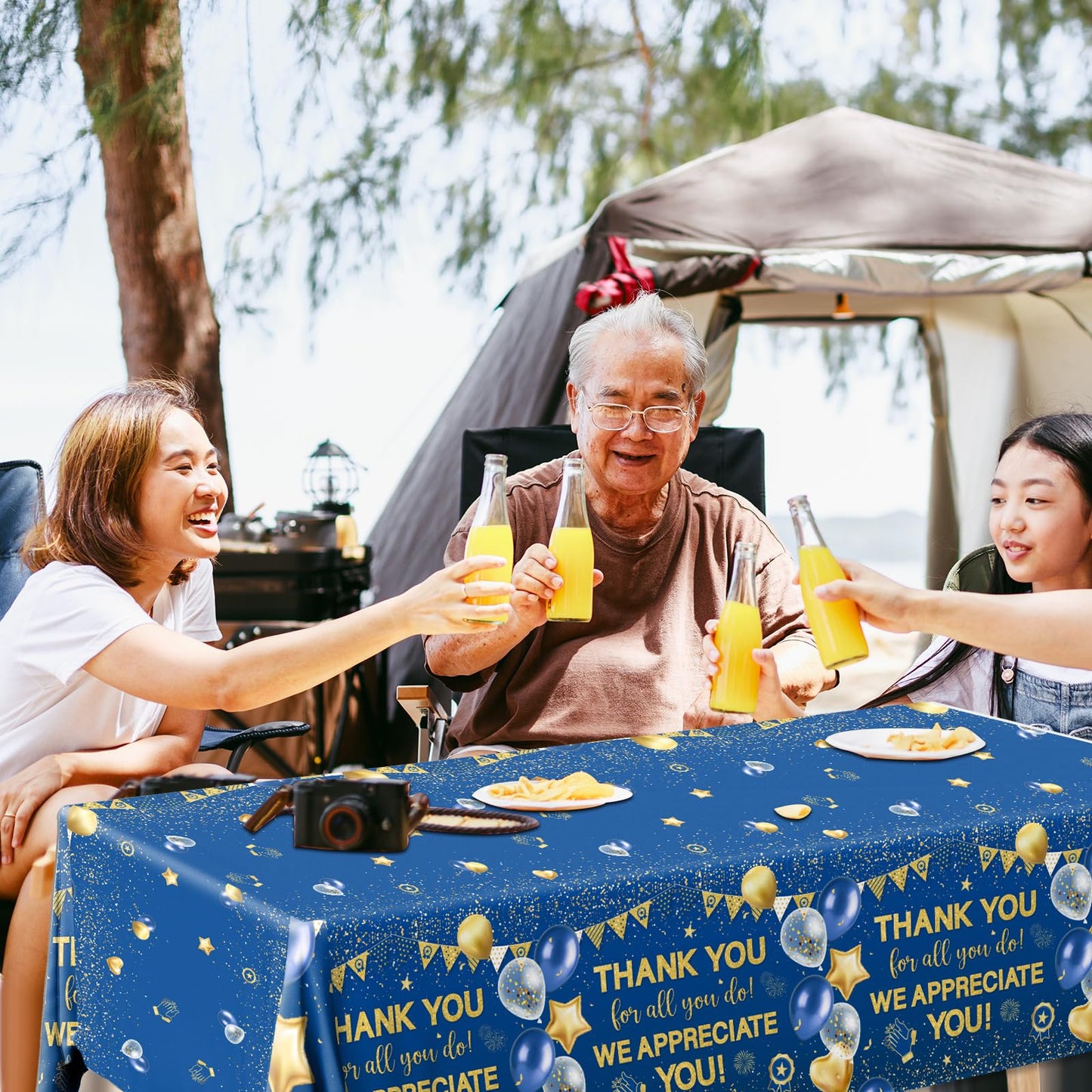 TEMYAXU 3Pieces We Appreciate You Decorations Tablecloth, 71 * 43 Inch Thank You for All You Do Table Cover Blue and Gold Thank You Tablecloth