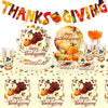 Sertokm 170PCS Fall Thanksgiving Party Plates and Napkins Set - Disposable Tableware with Banner, Pumpkin Tablecloth, Cups and Utensils