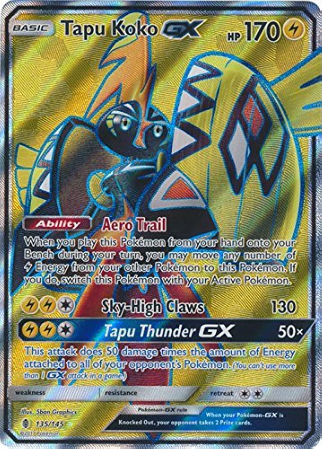 Pokemon - Tapu Koko-GX - 135/145 - Full Art Ultra Rare - Sun & Moon: Guardians Rising