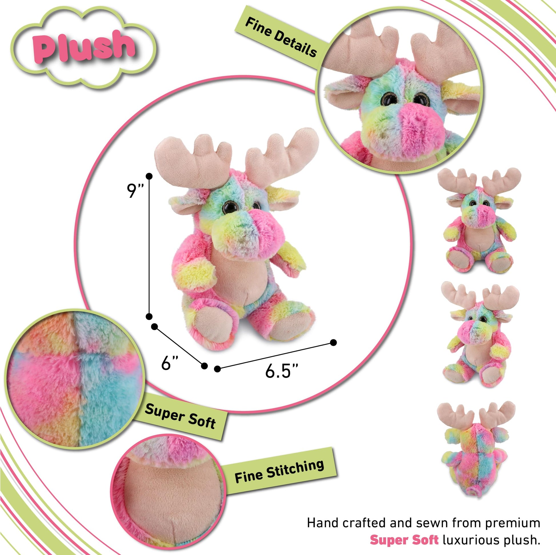 Puzzled DolliBu Rainbow Moose Stuffed Animal - Soft Huggable Moose Stuffed Toy, Adorable Playtime Wildlife Plush Toy, Cute Cuddle Gifts for Kids