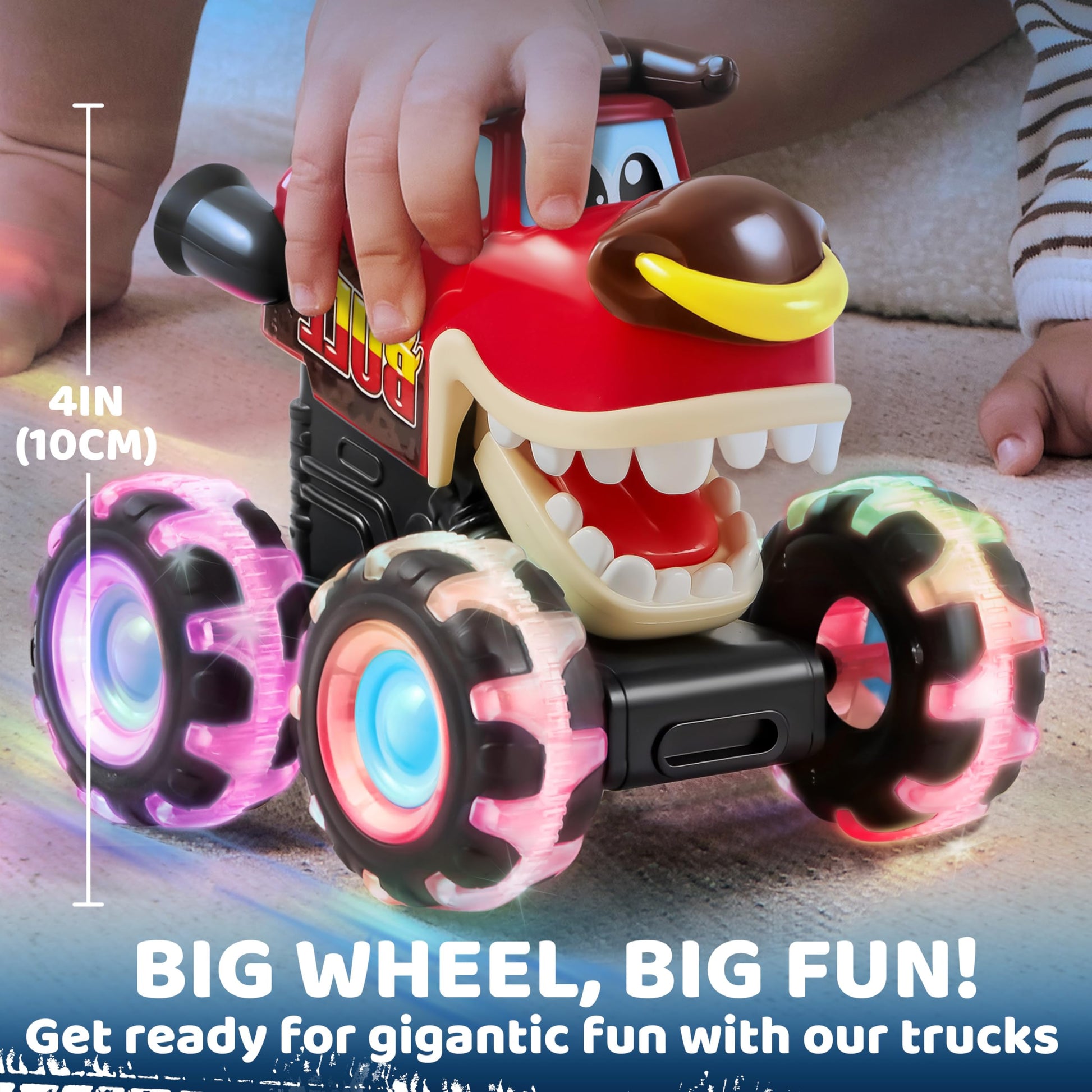 JOYIN 3 Pack Monster Truck Toy - Motion Activated Light Up Cars for Toddlers - Monster Glow Rover LED Wheels - Baby Boy Toys - Press and Go Dinosaur