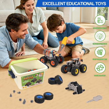 Trovogil Take Apart Monster Truck STEM Toys for 3-8 Year Old Boys Girls,Educational Building Toys with Electric Drill & Storage Box Gift Birthday