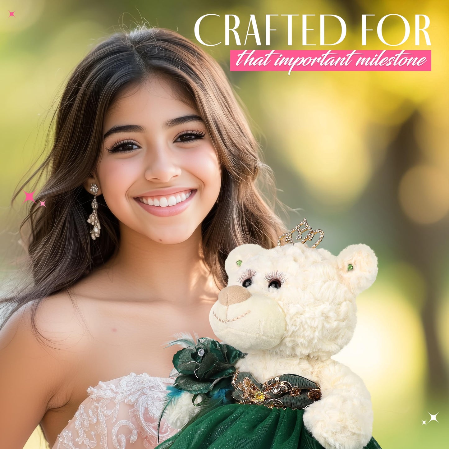 KINNEX COLLECTIONS SINCE 1997 20" Quince Anos Quinceanera Last Doll Teddy Bear with Dress (Centerpiece) ~ ARC16831-8 (Pistachio)
