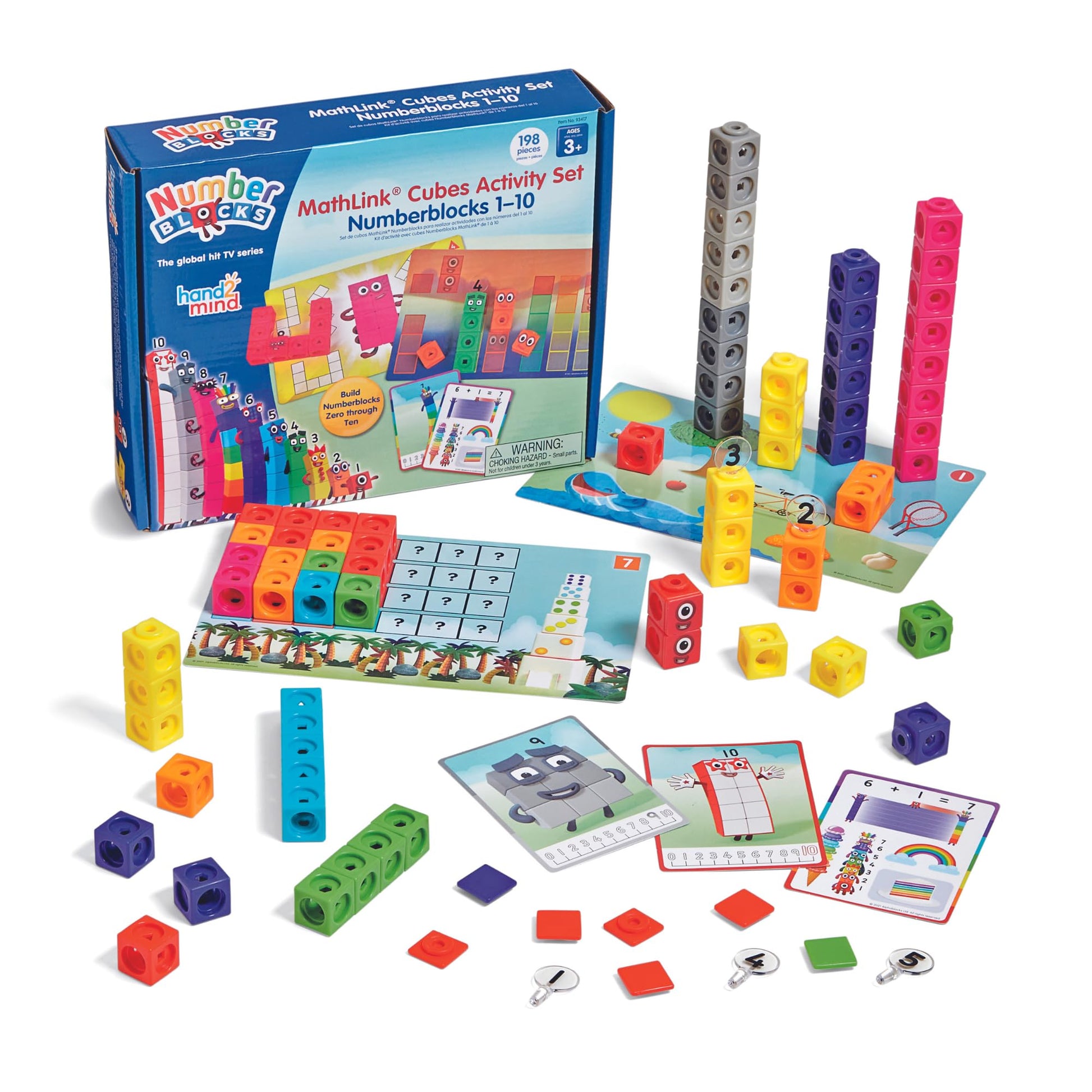 hand2mind MathLink Cubes Numberblocks 1-10 Activity Set, 30 Preschool Learning Activities, Counting Blocks, Linking Cubes, Educational Toys for Kids