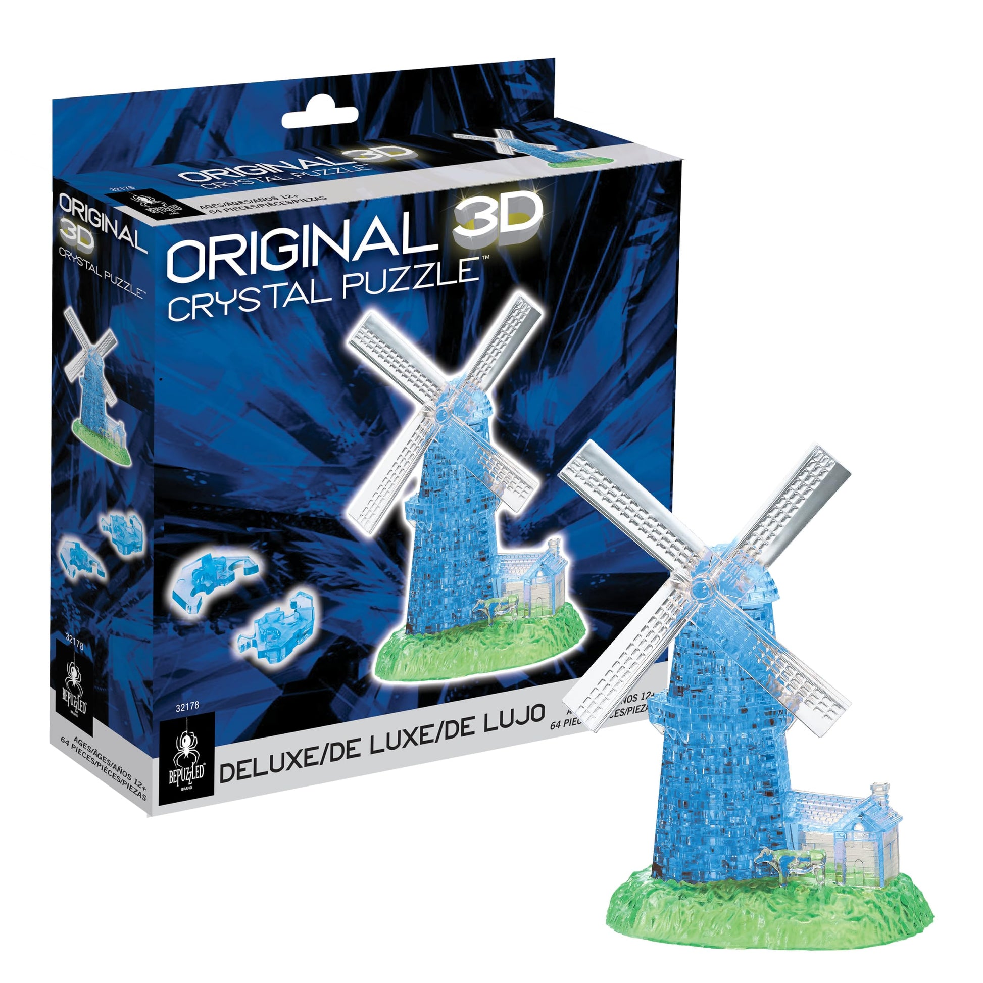 Blue Windmill Crystal 3D Puzzle Deluxe, 40-Pc Brain Teaser, Ages 12+
