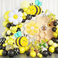 Bee Balloons and Daisy Flower Balloons - 8 Pcs Yellow and Black Bumble bee Foil balloons for Baby Shower, Bee Themed Birthday Party Decorations