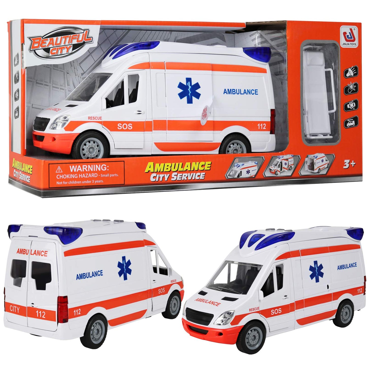 Kiddie Play Ambulance Toy Car with Lights, Sound & Stretcher
