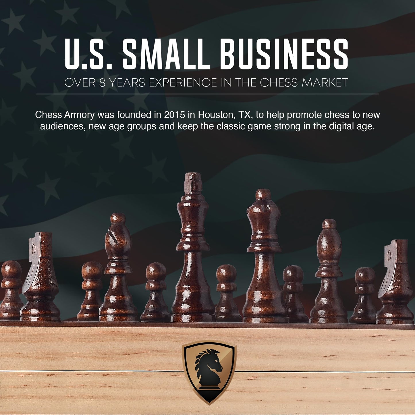 Chess Armory Wooden Chess Set 15 Inch - Classic Handcrafted Game Board for Adults with Extra Queen Pieces and Storage Box - Ideal for Home and Travel