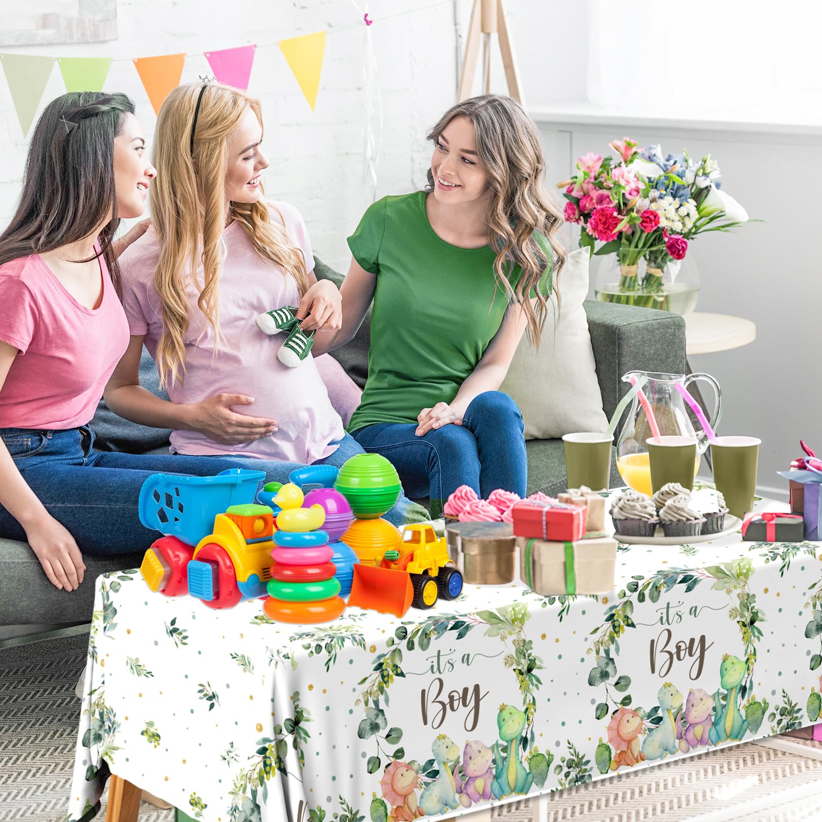 3pcs Dinosaur Baby Shower Tablecloth for Boy Dino Baby Shower Decorations Disposable Waterproof It's a Boy Table Cover, Dinosaur Theme Baby Boy Shower