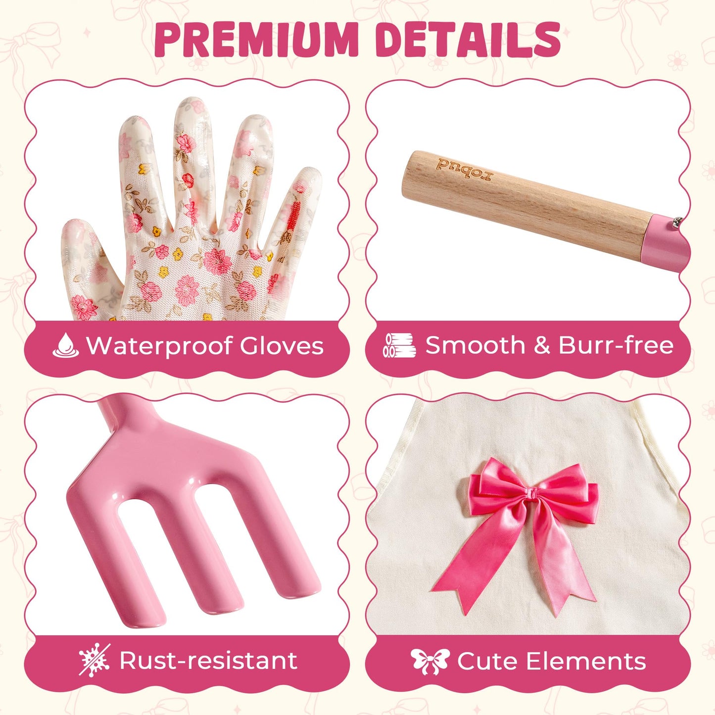 ROBUD Kids Gardening Set, Educational Outdoor STEM Gardening Toy Gift, Pink