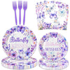 80 Pcs Butterfly Kisses Birthday Wishes Party Decor Spring Butterfly Paper Plates Napkins Forks Dinnerware for Butterfly Girls Baby Shower 1st 2nd 3rd