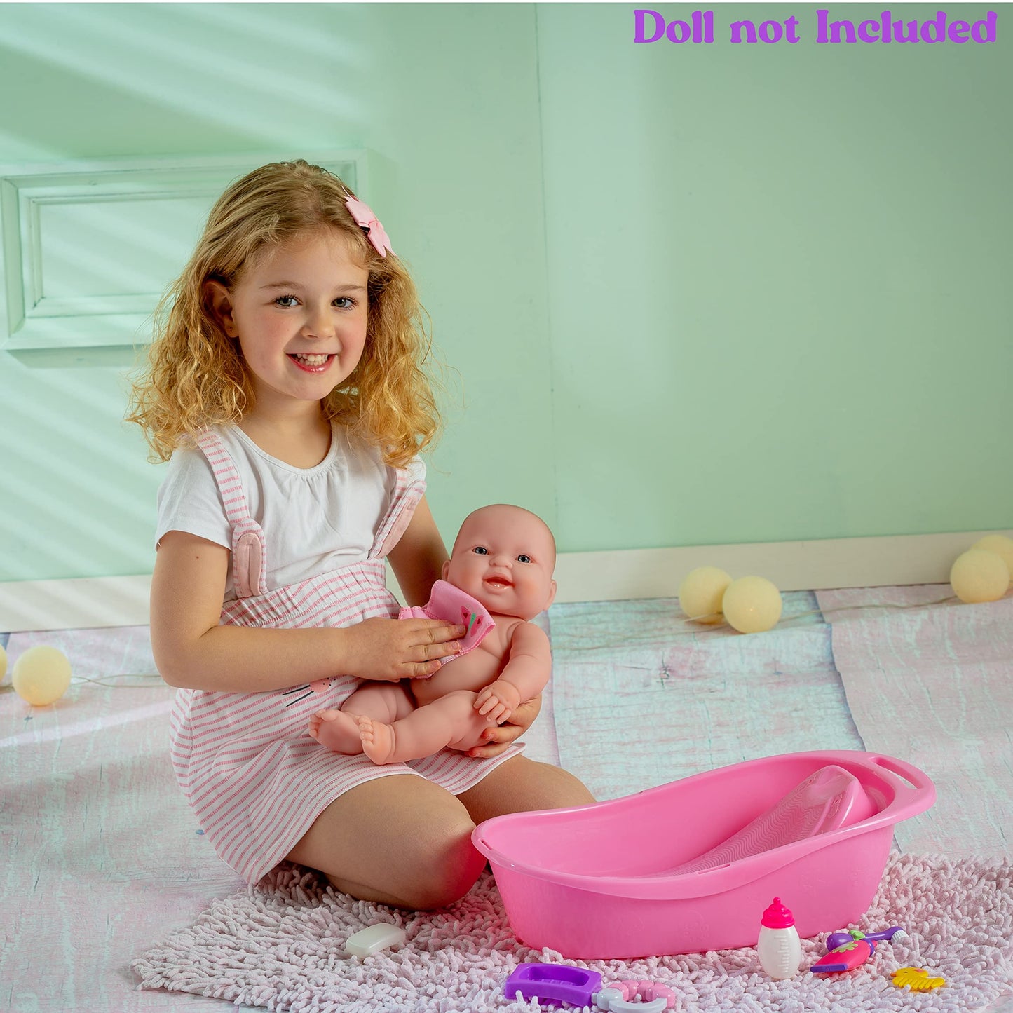 JC Toys Baby Doll Newborn Realistic Bath for Keeps Playtime! | Fits Dolls up to 16" | Includes Bath and Accessories | Ages 2+, Pink