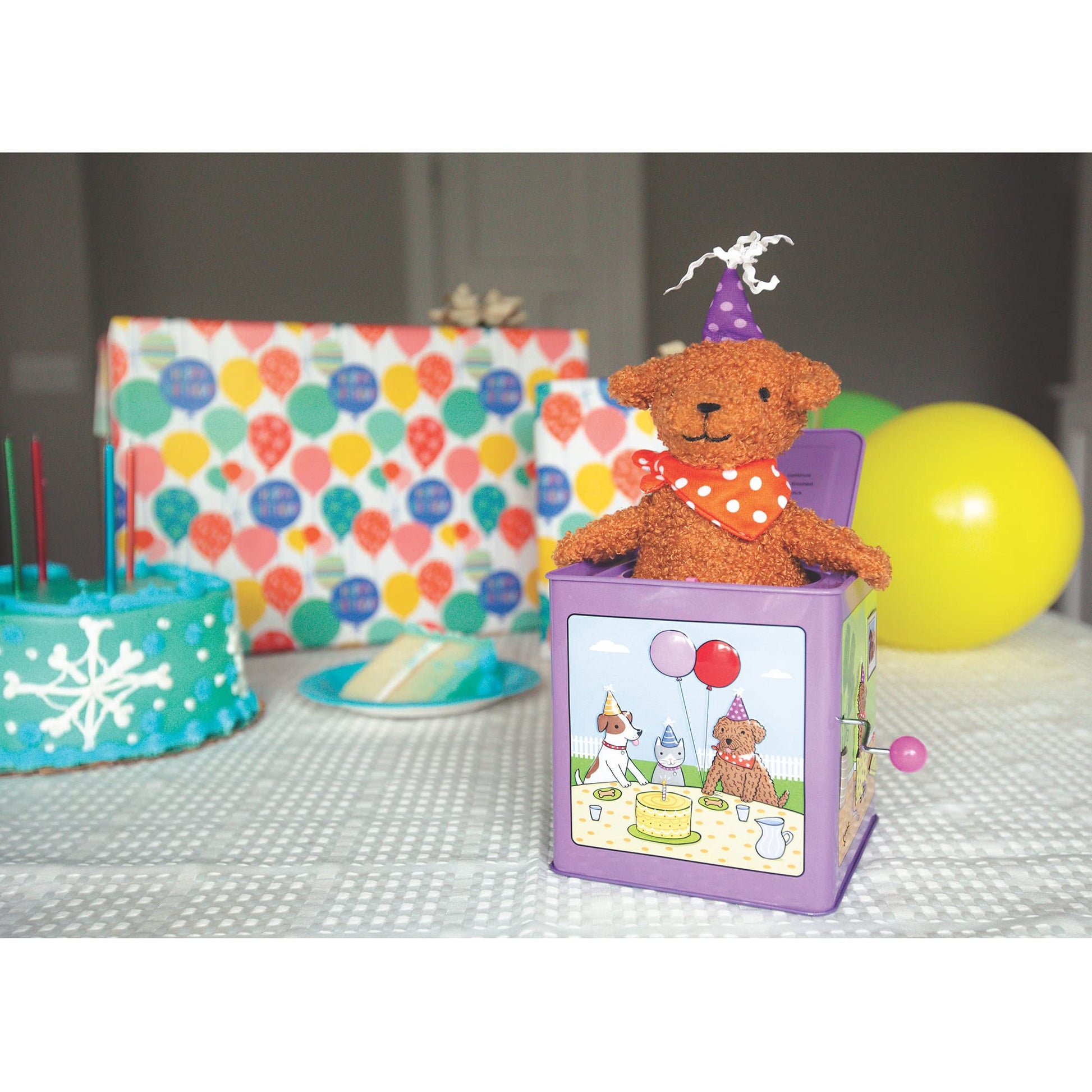 Jack Rabbit Creations Birthday Puppy Jack-in-the-Box Toy - Classic Musical Toy - Ages 3+