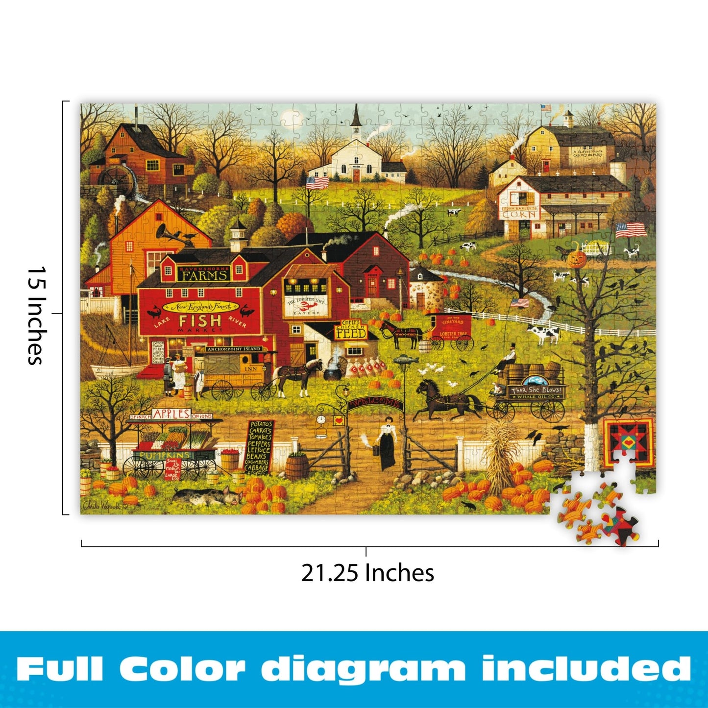 Buffalo Games - Blackbirds Roost at Mill Creek - Charles Wysocki - 500 Piece Autumn Jigsaw Puzzle for Adults - Fall Harvest Americana Scene - Cozy
