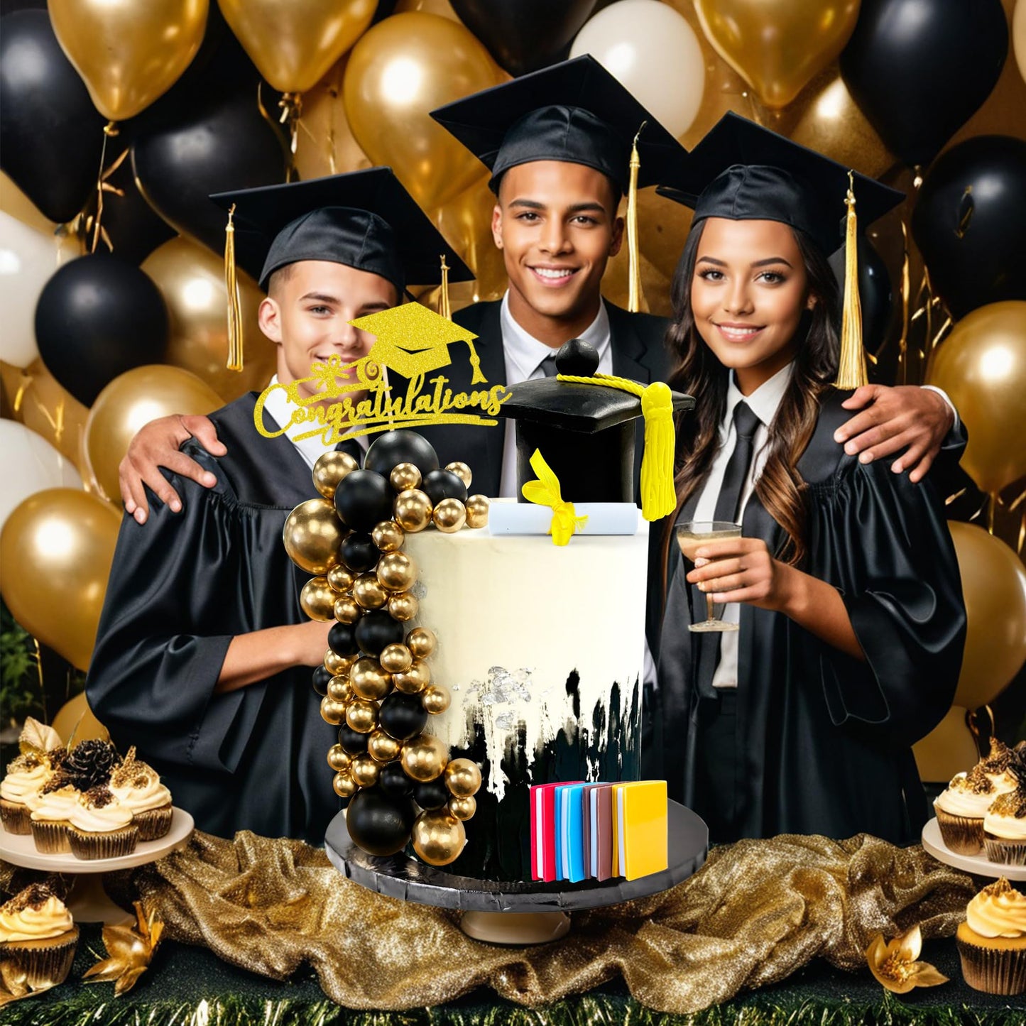 Graduation Cake Toppers - Graduations Cap Diploma Balls Congrats Grad Cake Decorations for 2026 High School College Senior Graduation Supplies