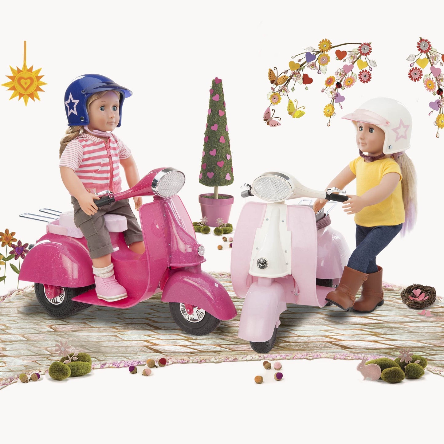 Our Generation - Ride in Style Scooter - Vehicle Playset - Pink & Ivory - 18-Inch Doll Accessories - Pretend Play - Toy for Kids 3 Years +