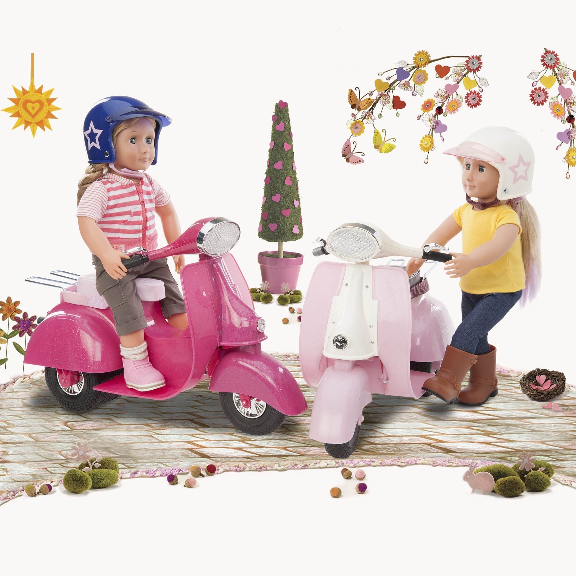 Our Generation - Ride in Style Scooter - Vehicle Playset - Pink & Ivory - 18-Inch Doll Accessories - Pretend Play - Toy for Kids 3 Years +