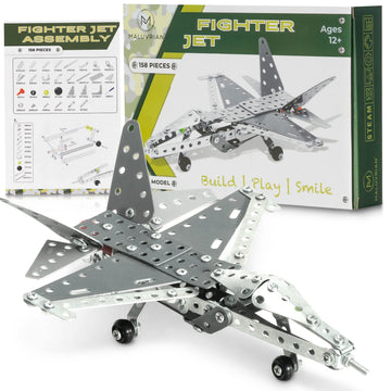 MALUVRIAN Erector Set Fighter Jet for Boys - Girls | Metal Model Airplane Kit for Adults Teens and Advanced Kids | Stem Toy | Educational