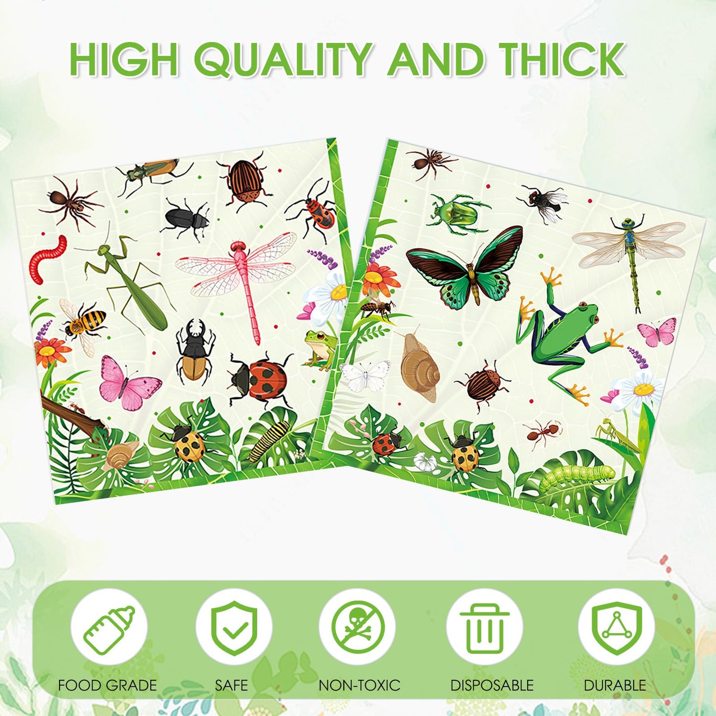 40Pcs Bug Theme Napkins Bug Birthday Party Decorations Garden Nature Themed Insect Party Napkins, for Nature Theme Decor, Kids Girls Boys Dinner
