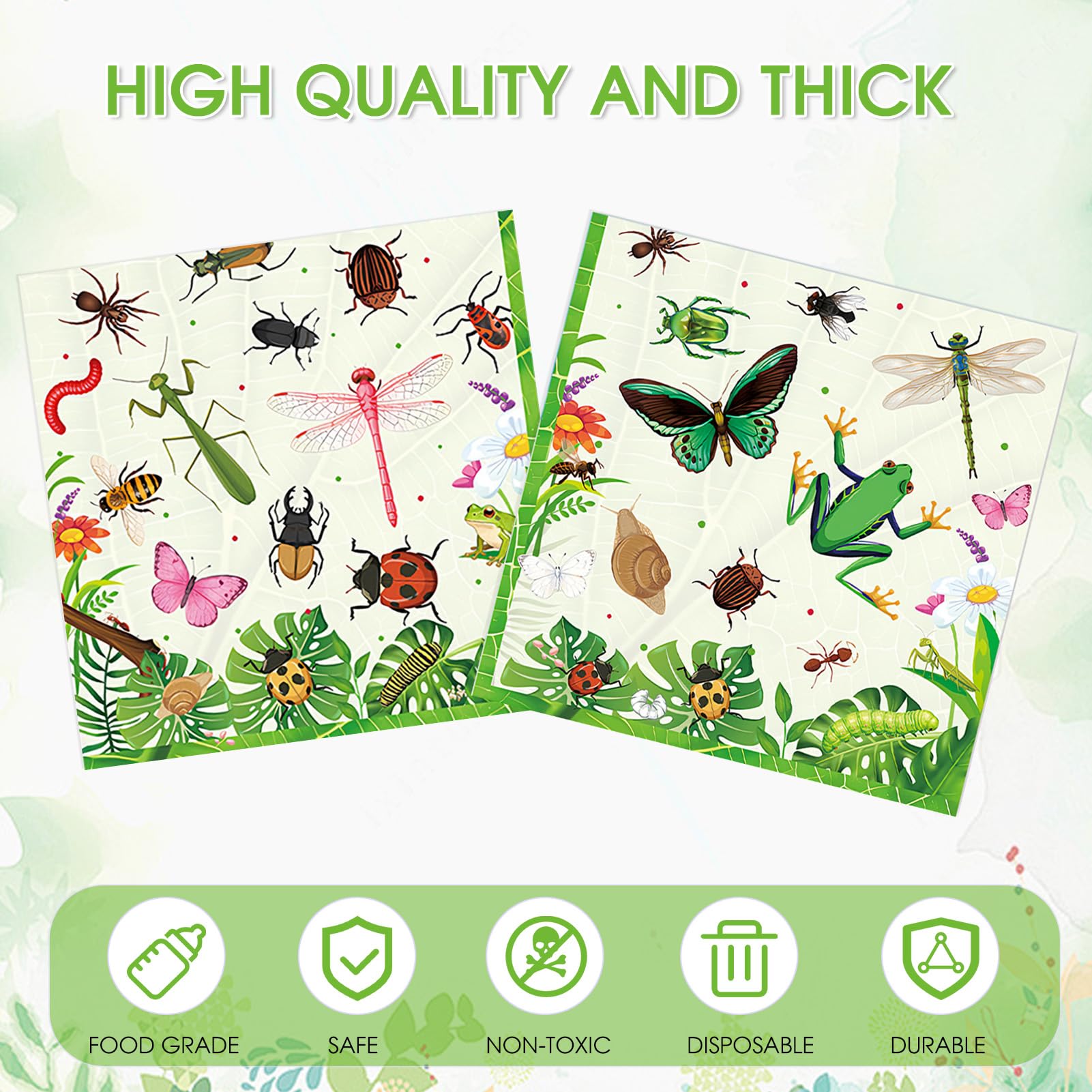 40Pcs Bug Theme Napkins Bug Birthday Party Decorations Garden Nature Themed Insect Party Napkins, for Nature Theme Decor, Kids Girls Boys Dinner