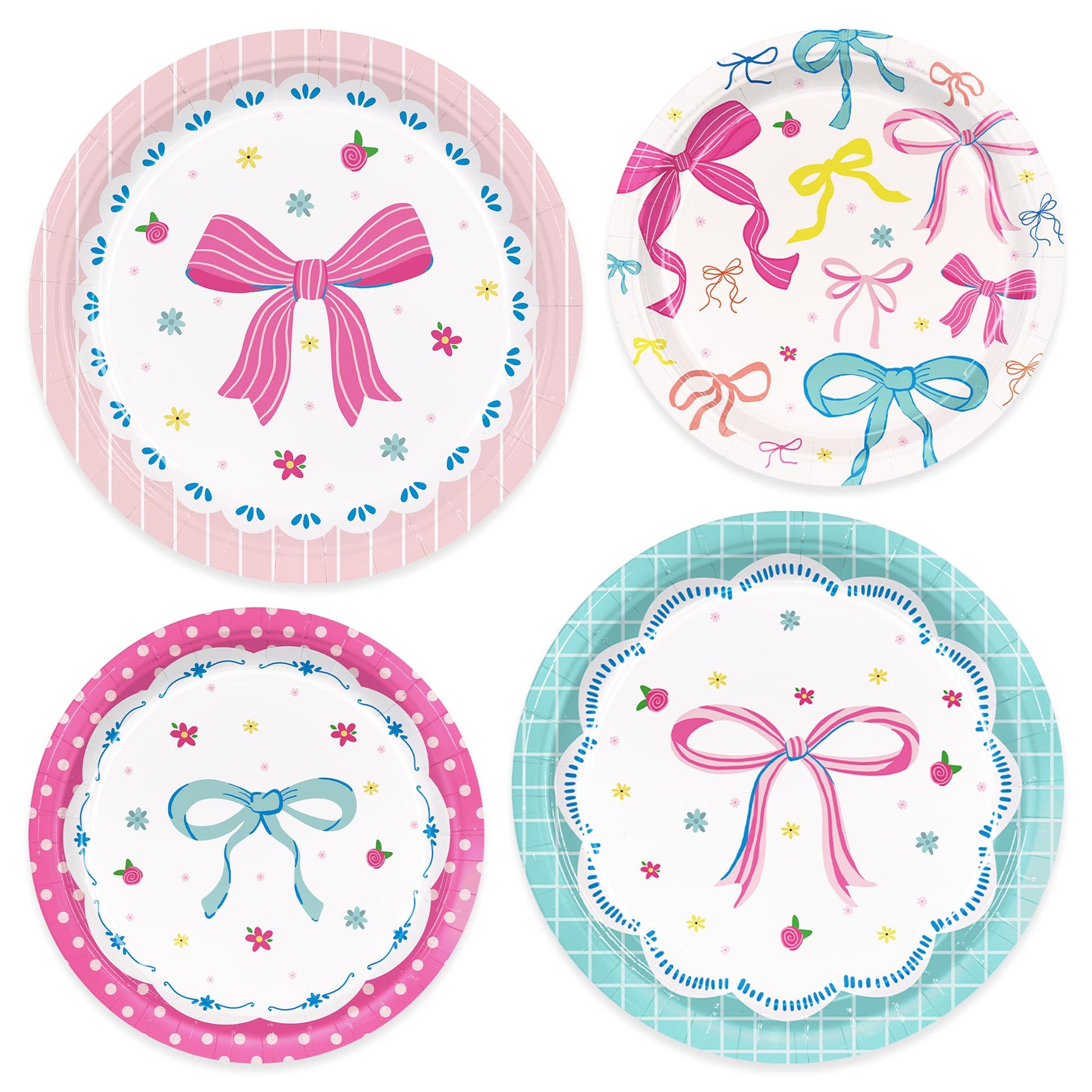 48pcs Bow Paper Plates Bow Birthday Party Decorations 7 Inch & 9 Inch