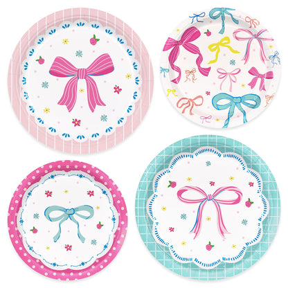 48pcs Bow Paper Plates Bow Birthday Party Decorations 7 Inch & 9 Inch