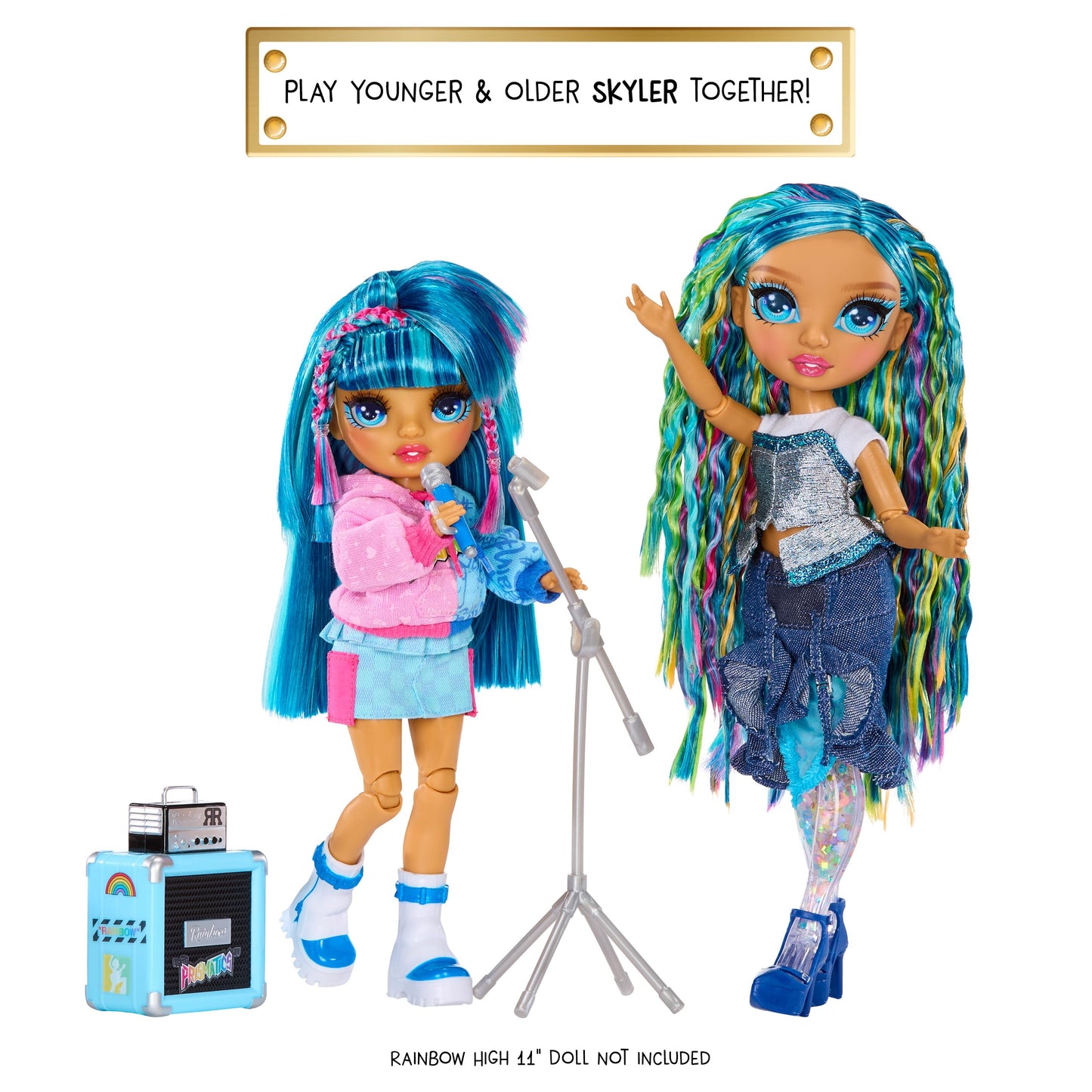 Rainbow High Jr High Rock Band - Skyler, Blue 9” Fashion Doll with Microphone Plus Stand and Amp, Customize with Stickers, Posable, Great Toy Gift for