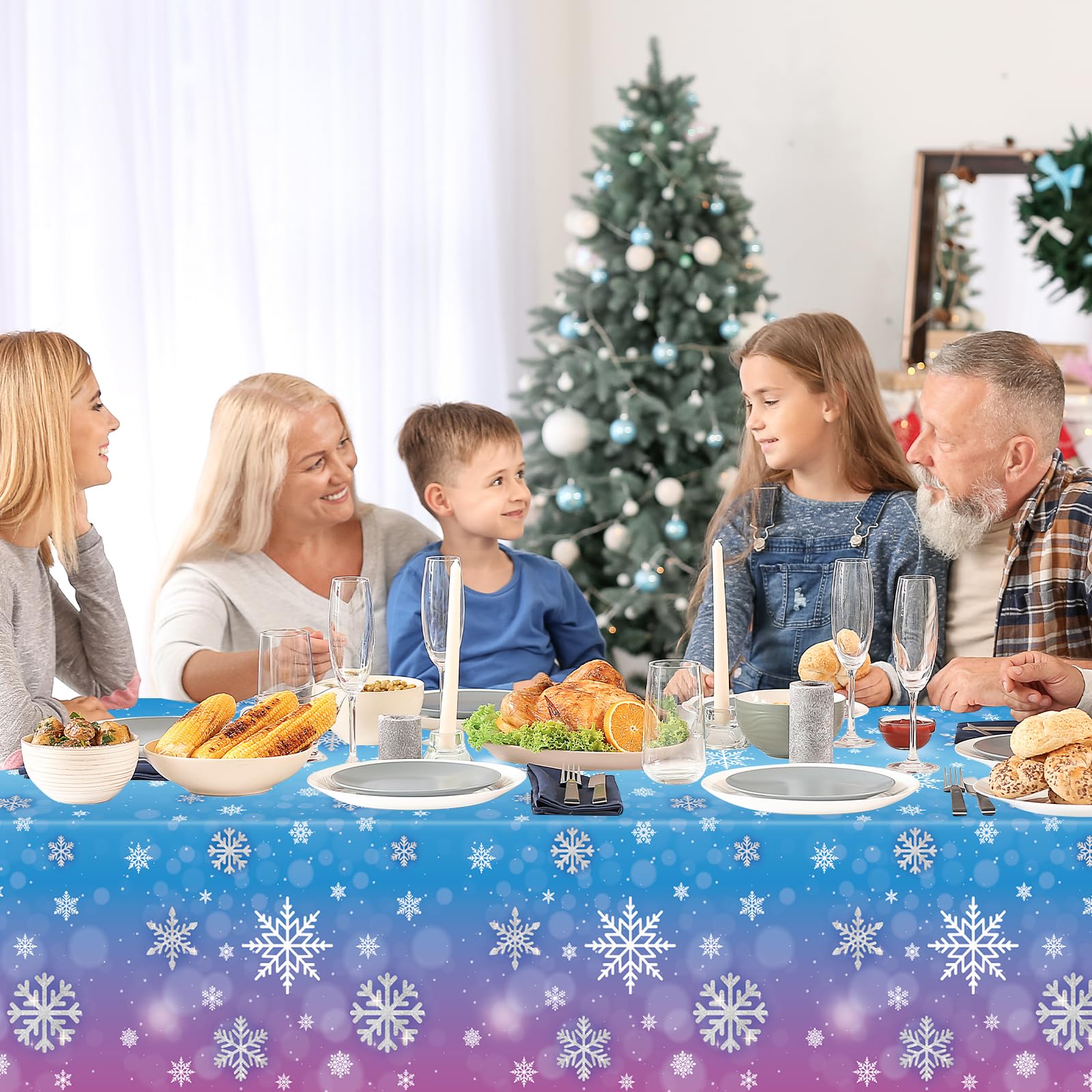 3 Pcs Winter Snowflake Tablecloth - Frozen Wonderland Plastic Table Cloth Disposable Rectangular Snowflakes Table Cover for Frozen Birthday Party