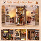 DIY Book Nook Kit, 3D Wooden Puzzle Bookend with LED Light, Japanese Street Alley Miniature House Model, Creative Shelf Insert Decor & Arts Crafts