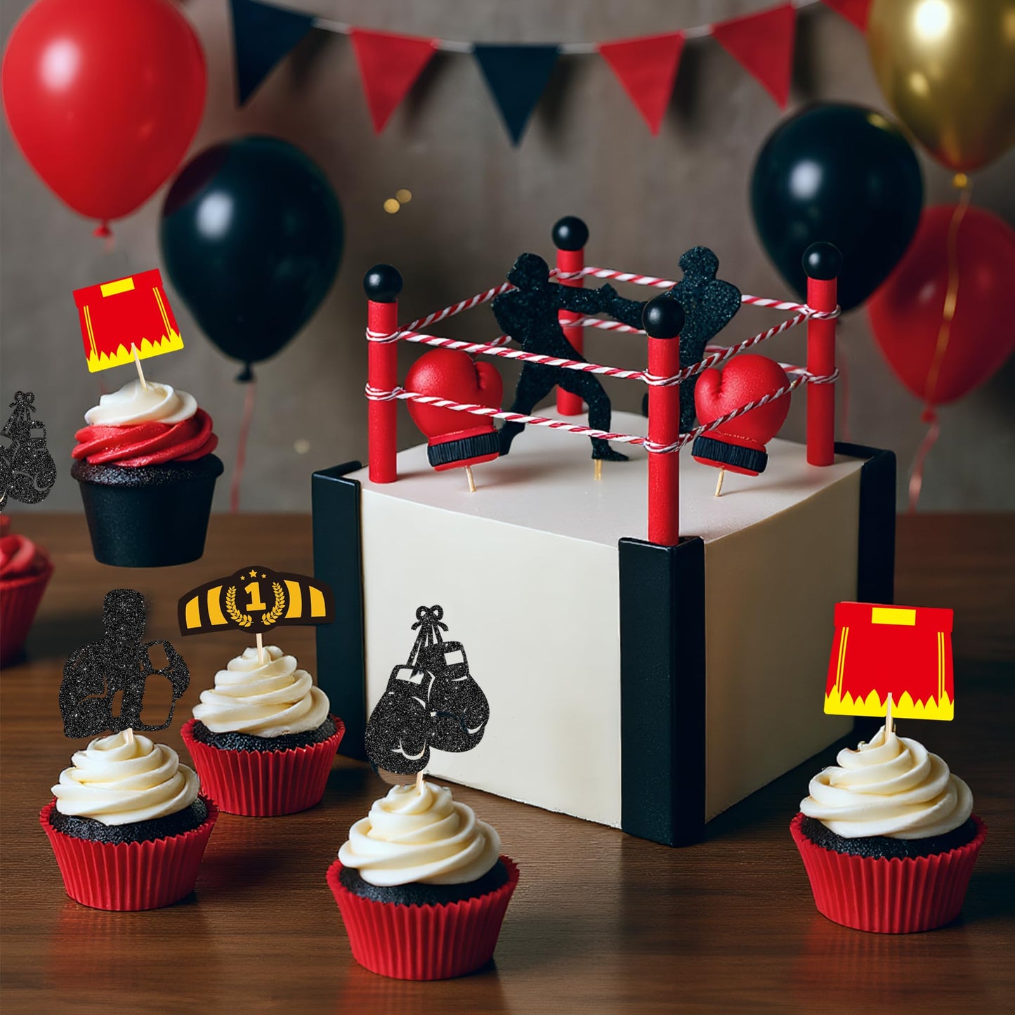 16PCS Boxing Cake Topper for Men Boxing Theme Party Decorations Wrestling Cake Topper Set