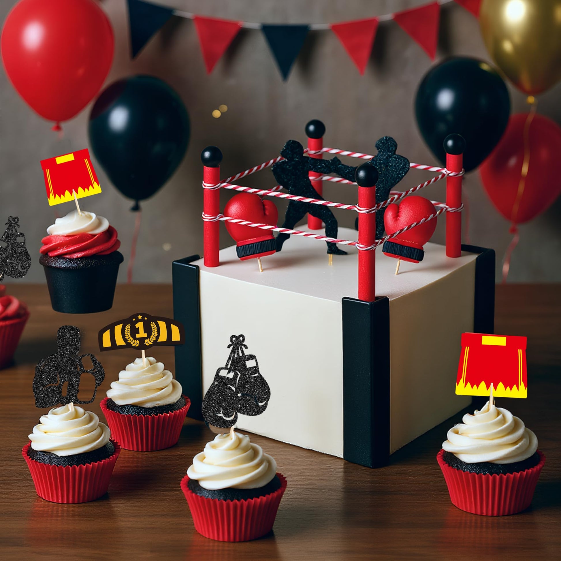 16PCS Boxing Cake Topper for Men Boxing Theme Party Decorations Wrestling Cake Topper Set