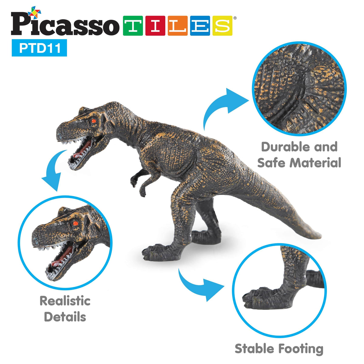 PicassoTiles Dinosaur Play Mat Toys 32pc Dino Playset STEM Activity Learning Kit STEAM Toy with Educational Book, 21 Action Figures T-Rex,