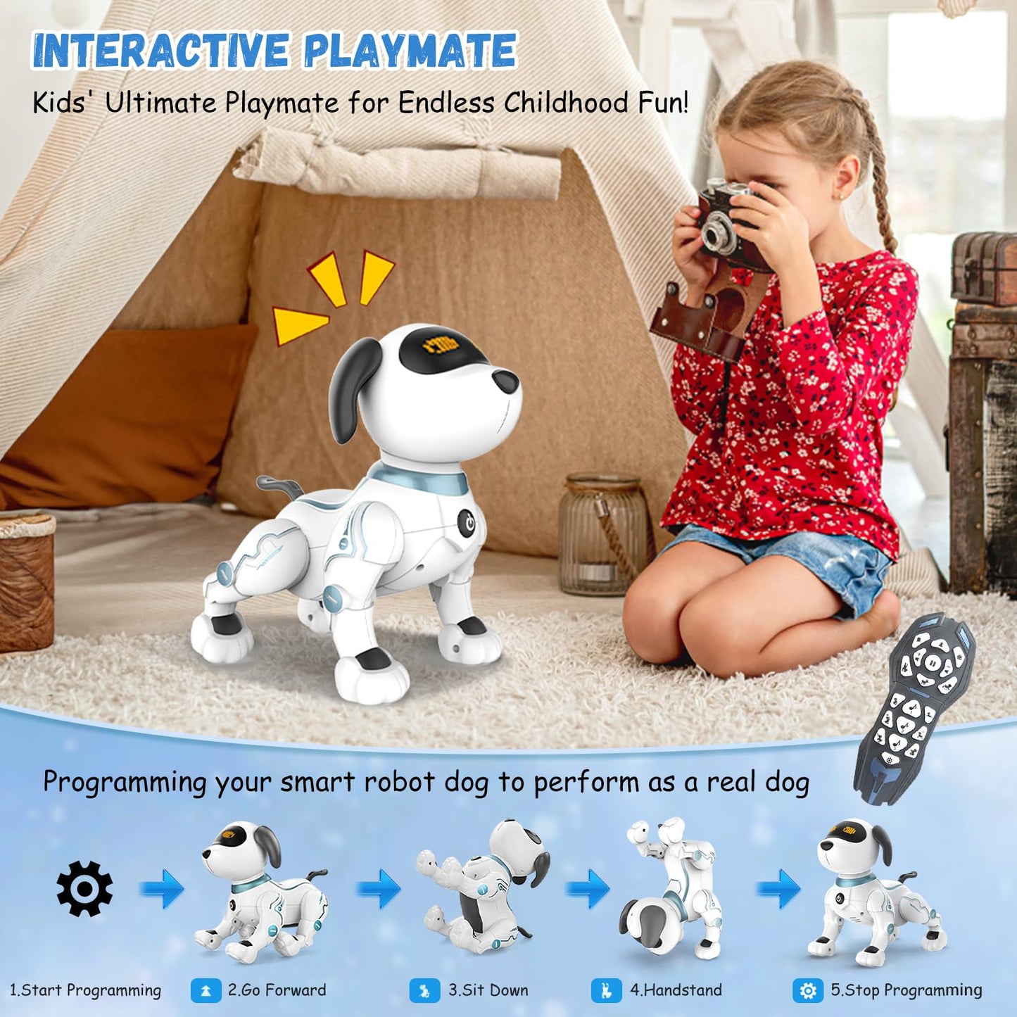 HBUDS Robot Dog Toys for Kids, Remote Control Stunt Programmable Robot Puppy Toy Dog Interactive with Commands Sing, Dance, Bark, Walk Electronic Pet