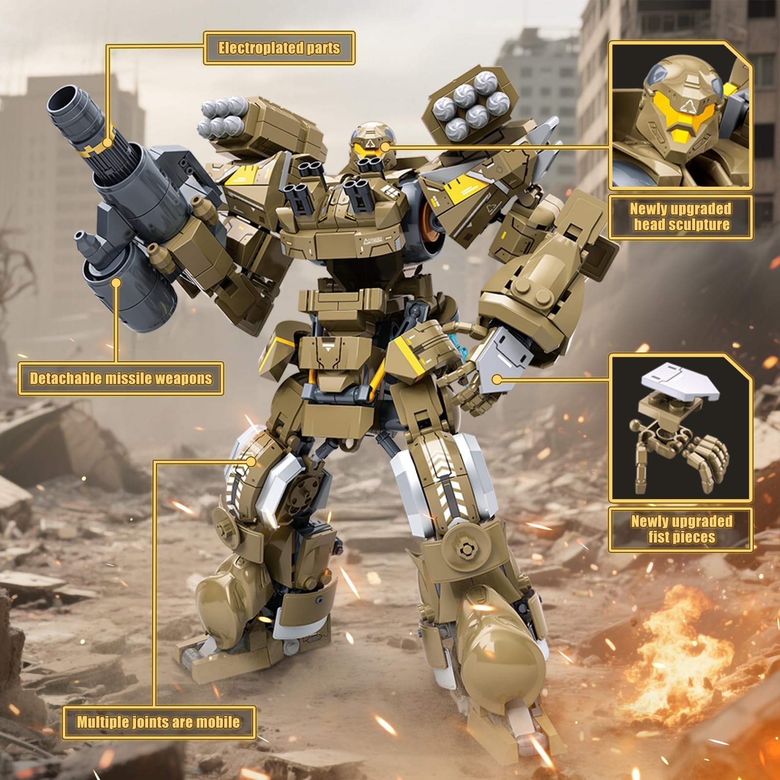 HIGH GODO Artillery Mech Robot Transforming Building Blocks Set for Adults,City Warrior Justice Hero Soldier Mech Model Building Kit, Cool Creative